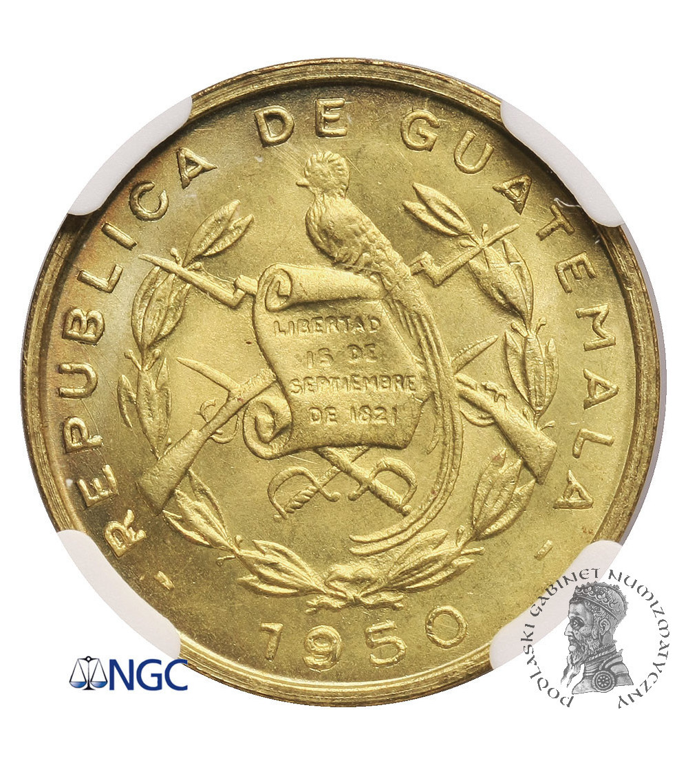 Guatemala, 1 Centavo 1950 - NGC MS 67 (Top Grade, pop 2 pcs.)