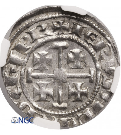 Cypr / Krzyżowcy, Ród Lusignan (1192-1489 AD). Duży grosz (Gros grand) bez daty, Henry II (1285–1324 AD) - NGC MS 63