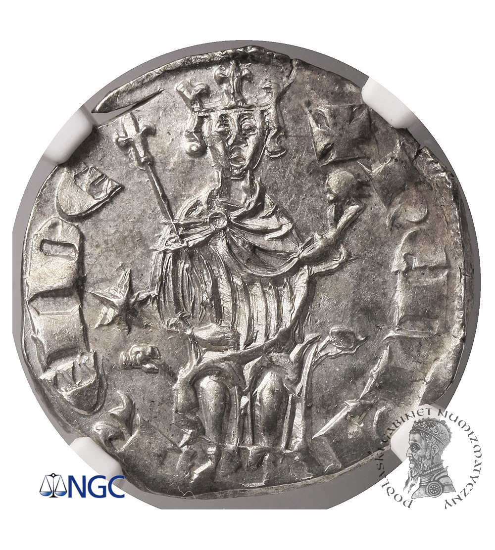Cypr / Krzyżowcy, Ród Lusignan (1192-1489 AD). Duży grosz (Gros grand) bez daty, Henry II (1285–1324 AD) - NGC MS 62