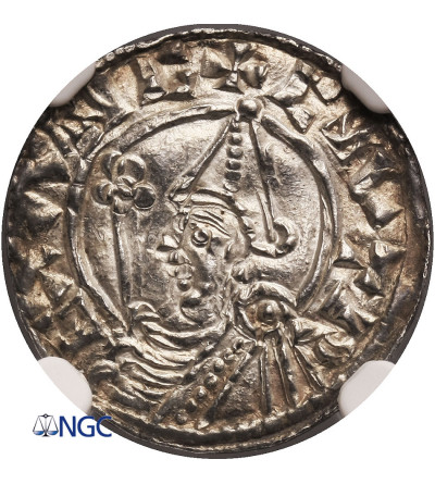 England. Cnut 1016-1035. Penny, Pointed Helmet type, ca. 1024-1030 AD, Exeter mint / Eadmaer - NGC MS 64