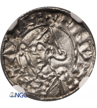 England. Cnut 1016-1035. Penny, Pointed Helmet type, ca. 1024-1030 AD, Lincoln mint / Iosteinn - NGC MS 63