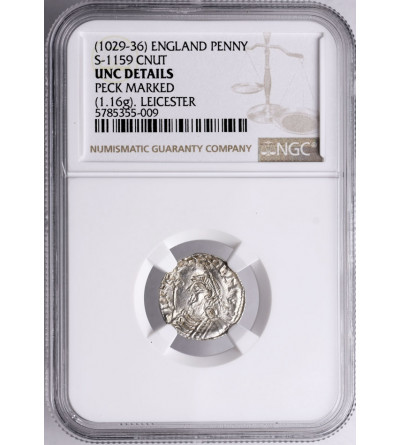 England. Cnut 1016-1035. Penny, Short Cross type, ca. 1029-1036 AD, Leicester mint / Elepine - NGC UNC Details