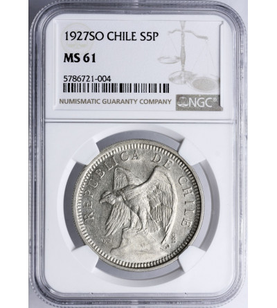 Chile, 5 Pesos 1927 - NGC MS 61