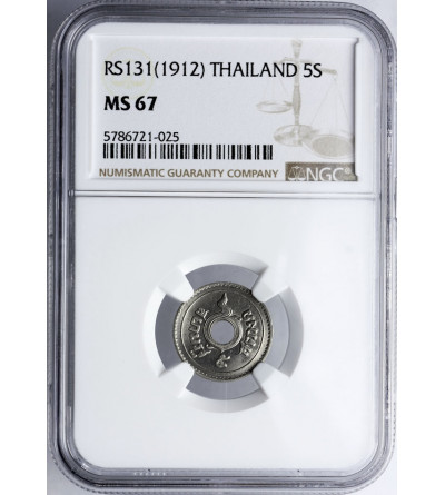 Thailand, 5 Satang RS 131 / 1912 AD - NGC MS 67, Top grade!!! pop 1