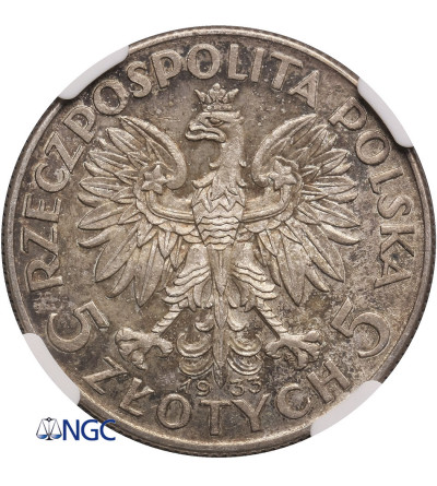 Polska, 5 złotych 1933, Warszawa, głowa kobiety - NGC AU 58