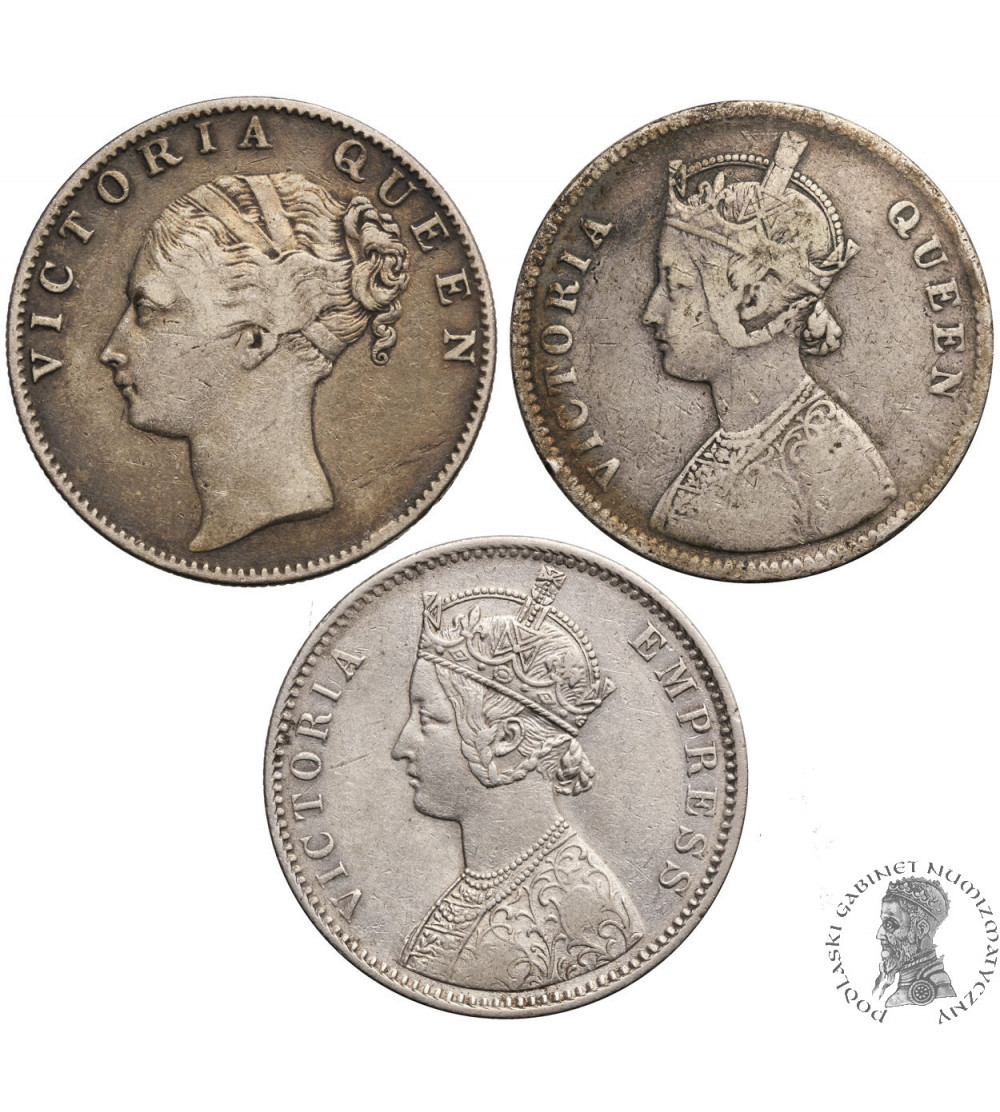 Indie Brytyjskie, Rupia 1840, 1862, 1889, Wiktoria - zestaw 3 sztuki
