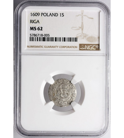 Poland, Zygmunt III Waza 1587-1632. Shilling 1609, Riga mint - NGC MS 62