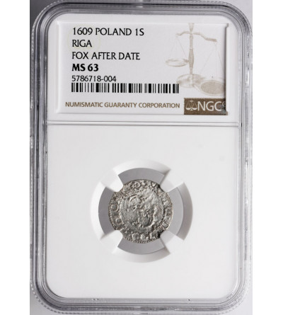 Poland, Zygmunt III Waza 1587-1632. Shilling 1609, Riga mint - NGC MS 63