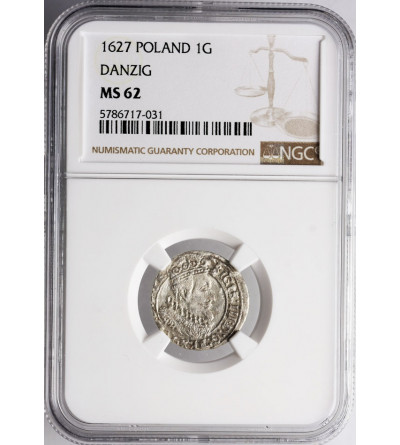 Polska, Zygmunt III Waza 1587-1632. Grosz 1627, Gdańsk - NGC MS 62