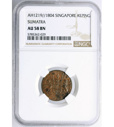 Wschodnie Indie Holenderskie, 1 Keping AH 1219 / 1804 AD, Sumatra (kupcy Singapurscy) - NGC AU 58 BN
