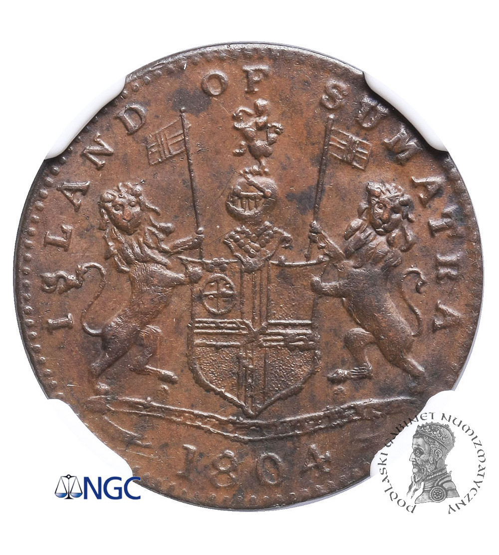 Wschodnie Indie Holenderskie, 1 Keping AH 1219 / 1804 AD, Sumatra (kupcy Singapurscy) - NGC AU 58 BN