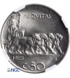 Italy, 50 Centesimi 1925 R, Roma - NGC MS 65
