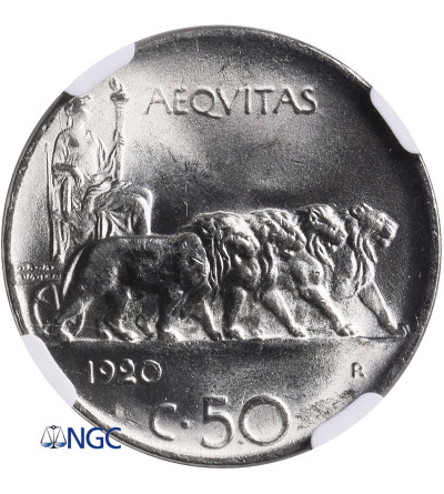 Italy, 50 Centesimi 1920 R, Roma - NGC MS 64+