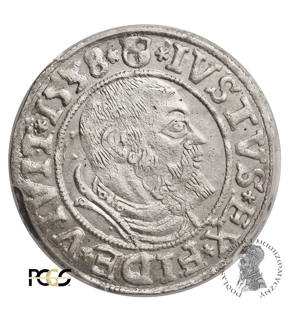 Prusy Książęce, Albrecht Hohenzollern 1525-1568. Grosz 1538, Królewiec - PCGS MS 63
