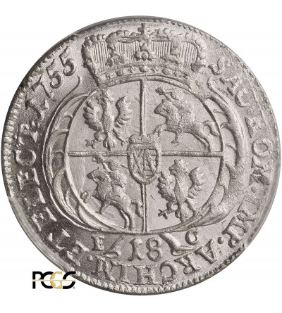 Polska, August III Sas. Ort (18 groszy) 1755 EC, Lipsk - PCGS MS 63