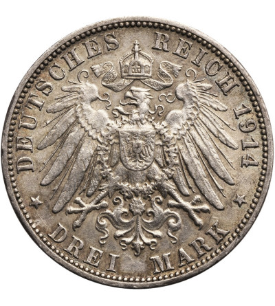 Germany, Wurttemberg. 3 Mark 1914 F, Wilhelm II