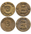 USA, Set 4 pcs. brothel tokens, New York, Arizona, Wyoming