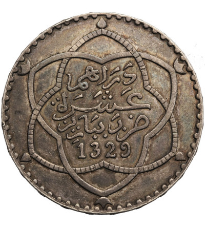 Maroko, Riyal (10 Dirhams) AH 1329 / 1911 AD, Paryż, Abd al Hafia 1908-1912 AD