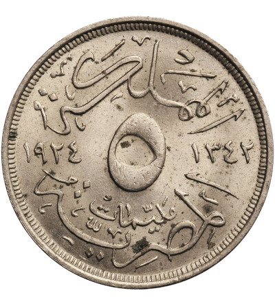 Egypt, 5 Milliemes AH 1342 / AD 1924 H, Fuad I 1922-1936 AD