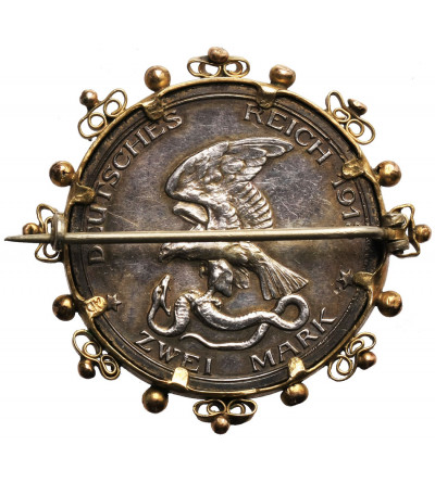 Biżuteria numizmatyczna, Niemcy. Srebrna brosza z monetą, 2 marki 1913, Prusy