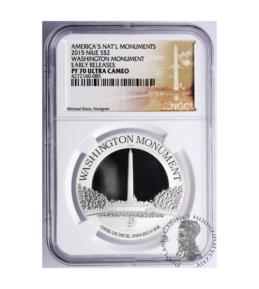 Niue, 2 dolary 2015, Washington monument (1 Oz Ag .999) - NGC PF 70 Ultra Cameo