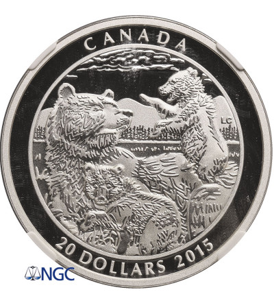 Kanada, 20 dolarów 2015, Niedźwiedzie Grizzly - NGC PF 69 Ultra Cameo