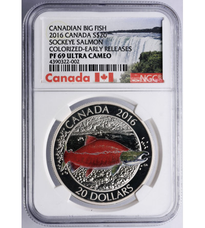 Kanada, 20 dolarów 2016, Wielkie ryby Kanady, łosoć pacyficzny (Nerka) - NGC PF 69 Ultra Cameo