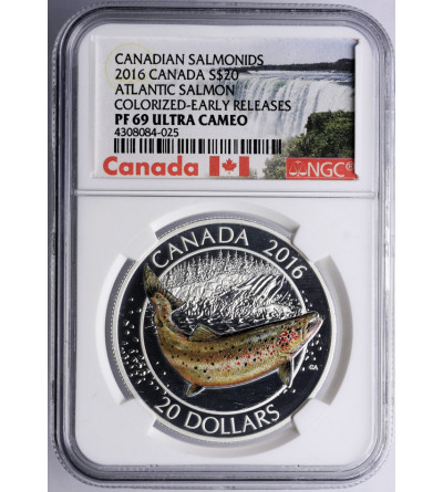 Kanada, 20 dolarów 2016, kanadyjski łosoć pacyficzny - NGC PF 69 Ultra Cameo