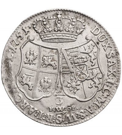Polska / Saksonia, August III Sas 1733-1763. 1/3 talara 1751 FWÔF, Drezno