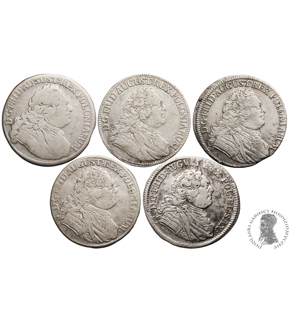 Polska / Saksonia, August III Sas 1733-1763. Zestaw 1/3 talara 1752, 1753, 1754, 1755, 1763 FWÔF, Drezno Polska / Saksonia, August III Sas 1733-1763. Zestaw 1/3 talara 1752, 1753, 1754, 1755, 1763 FWÔF, Drezno