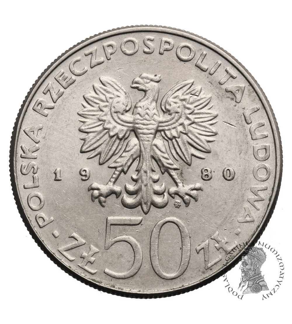 Polska, 50 złotych 1980, Kazimierz I Odnowiciel, lekka skrętka ok. 15 stopni (błąd menniczy)