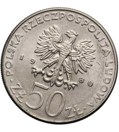 Poland, 50 Zlotych 1980, Kazimierz I Odnowiciel, rotated dies ca. 15 degrees (mint error)