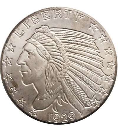 USA. Silver collectors medal, 5 Oz (5 Troy Ounces) Pure Silver, 155,5 g. .999, LIBERTY / Indian Head 1929