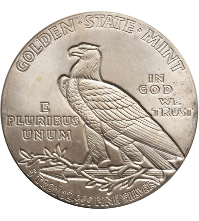 USA. Srebrny medal kolekcjonerski, 5 Oz (5 uncji) czystego srebra, Ag 155,5 g. .999, LIBERTY / Głowa Indianina 1929