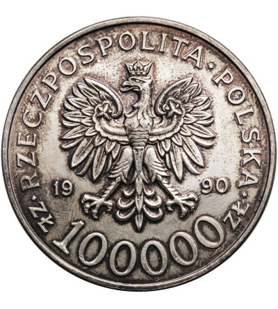 Poland. 100000 Zlotych 1990, Solidarity, var. A (1 Ounce pure Silver)