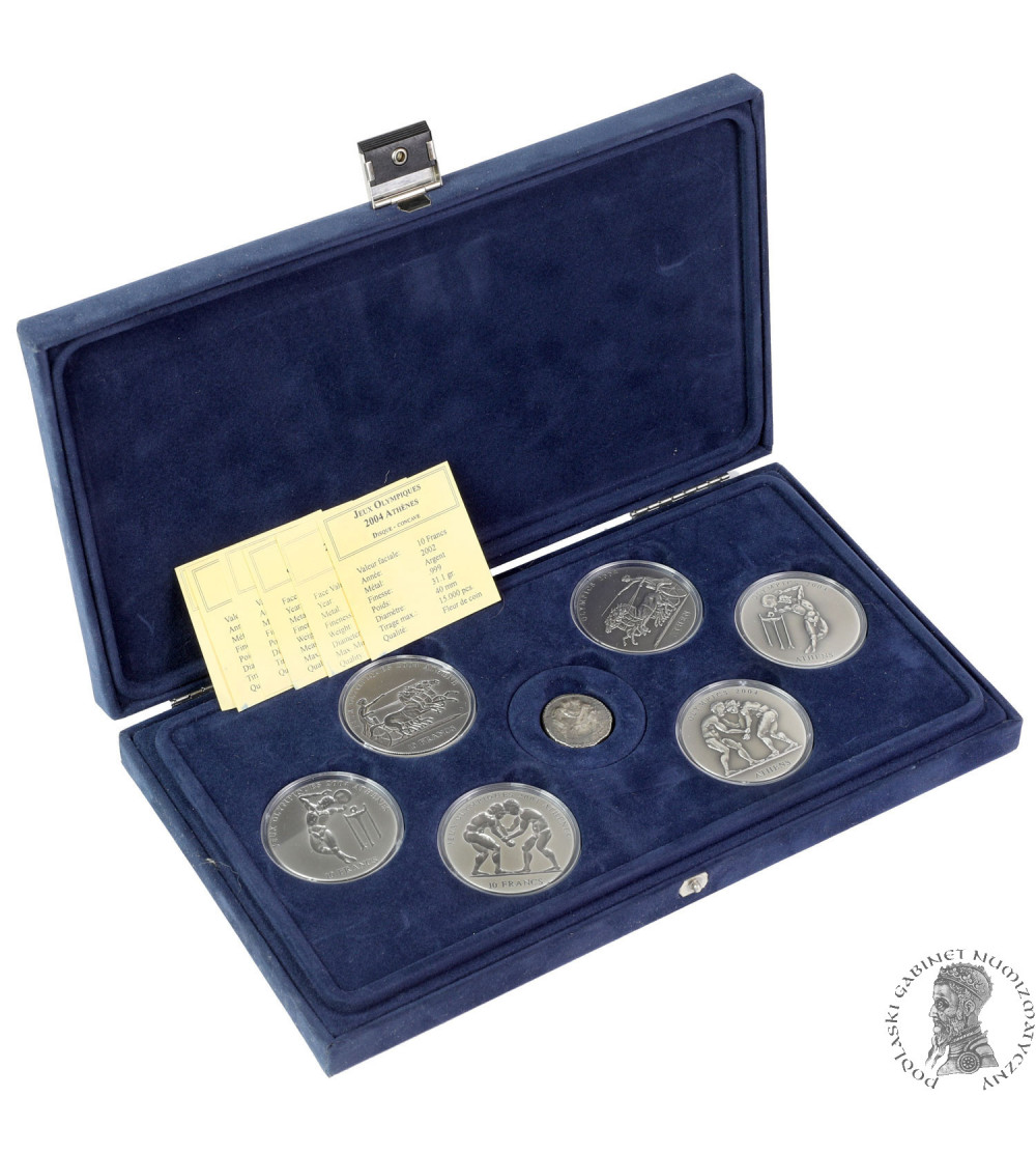 Ghana / Kongo - Republika Demokratyczna. Zestaw 6 srebrnych monet 2001-2003, XXVIII Igrzyska Olimpijskie Ateny 2004