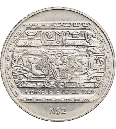 Meksyk, 2 Nuevo Pesos 1993 Mo, Bajo relievo de el Tajin - 1/2 Oz Ag .999