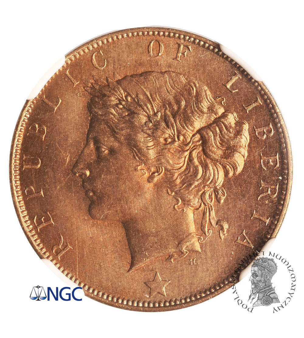 Liberia, 1 Cent 1896 H - NGC MS 65 RB