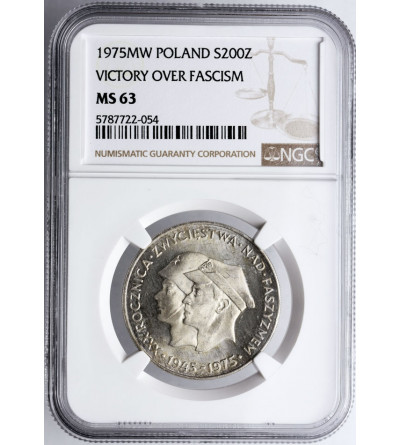 Poland. 200 Zlotych 1975, 30th Anniversary - Victory of Fascism, NGC MS 63