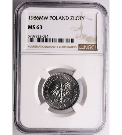 Polska. 1 złoty 1986, Warszawa - NGC MS 63