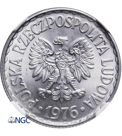 Polska. 1 złoty 1976, bez znaku mennicy - NGC MS 64
