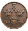 Szwecja. 5 Öre 1909, Gustav V 1907-1950 (mały krzyż na korona)