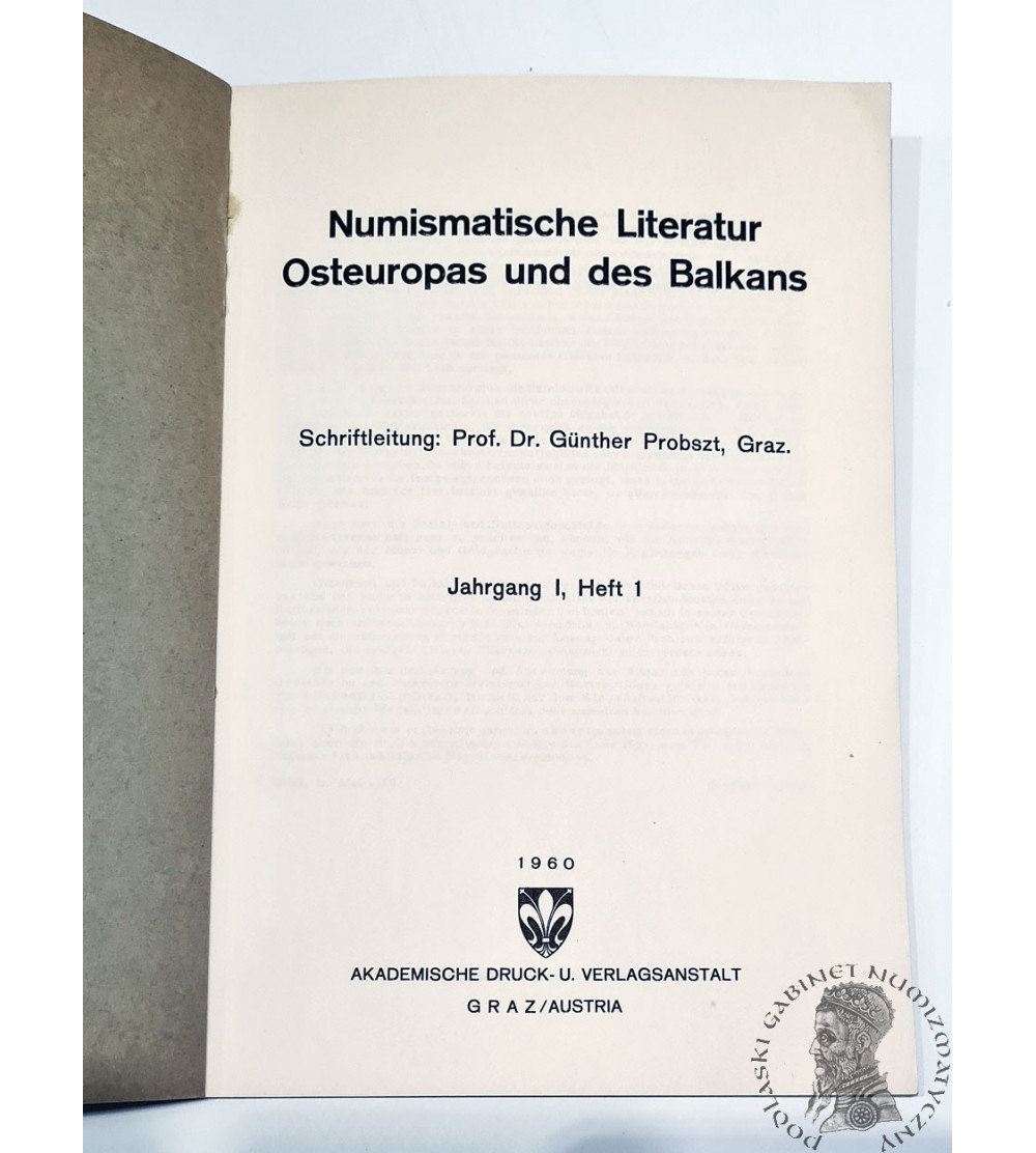 Prof. Dr Gunther Probszt. Numismatische Literatur Osteuropas und des Balkans. 1960