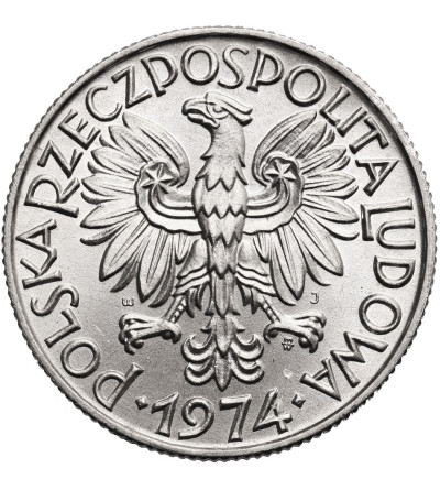Polska 5 złotych 1974, rybak - destrukt, wschodzące słoneczko z jednym promieniem