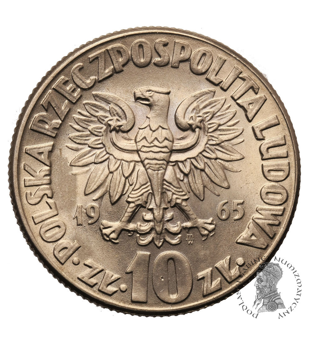 Polska. 10 złotych 1965, Mikołaj Kopernik - pęknięty stempel rewersu