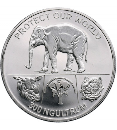 Bhutan. 300 Ngultrums 1993, Protect Our World (Chrońmy nasz świat), słoń - Proof