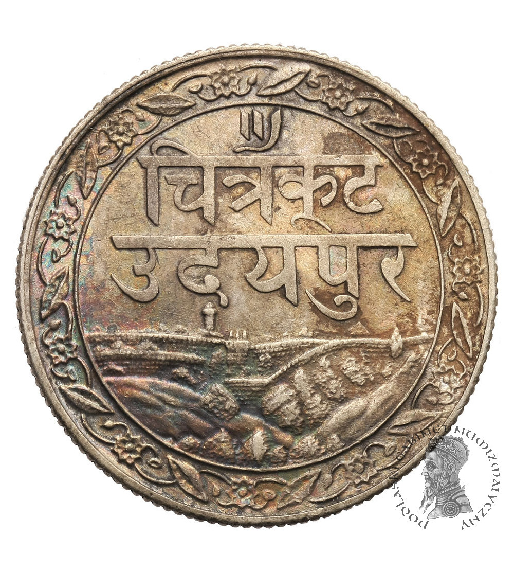 Indie - Mewar. 1/2 rupii VS 1985 / 1928 AD, Fatteh Singh (Dosti Lundhun/ Przyjaźń z Londynem))