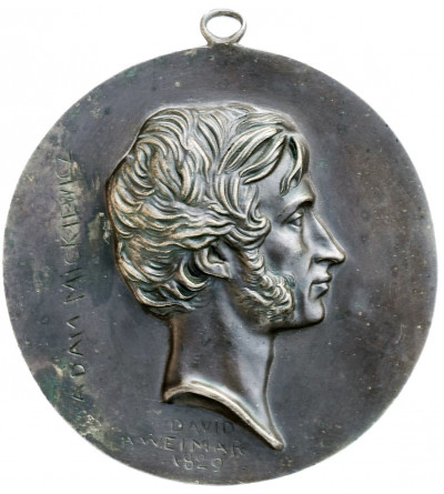 Poland. Cast medallion, Adam Mickiewicz, DAVID A WEIMAR 1829. Minter (125 x 125 mm).