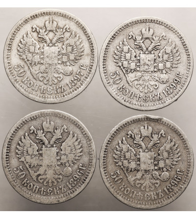 Russia, Nicholas II 1894-1917. Set 4 pcs.: 50 Kopeks 1896 (★) x 2, 1897 (★), Paris, 1899 (ФЗ), St. Petersburg