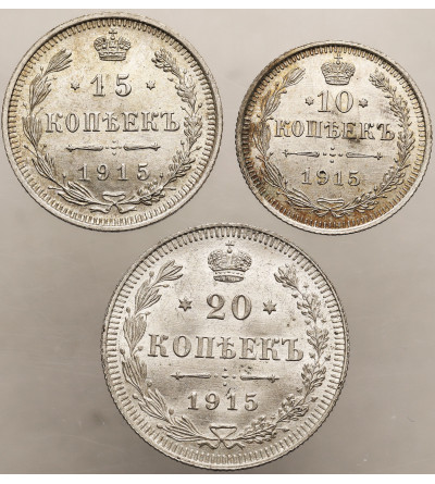 Rosja, Mikołaj II 1894-1917. Zestaw 3 szt.: 10, 15, 20 kopiejek 1915 СПБ-ВС, St. Petersburg